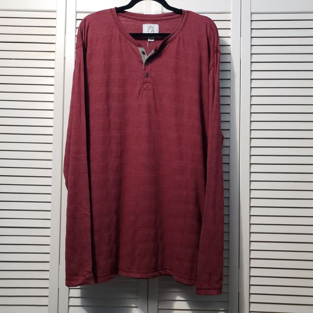 PX Long Sleeve‎ Henley Men's Size XXL 2XL Burgundy Red Textured Knit Shirt NWT